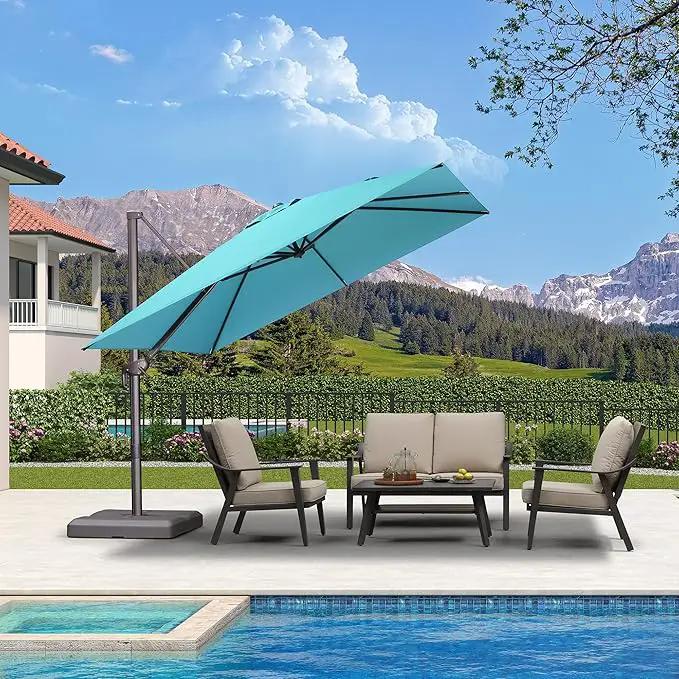 PURPLE LEAF 10 Feet Patio Cantilever Umbrella Square Outdoor Umbrella with 360° Rotation and Aluminum Offset Hanging for Garden Backyard Pool, Turquoise by GreenHaven Gardens