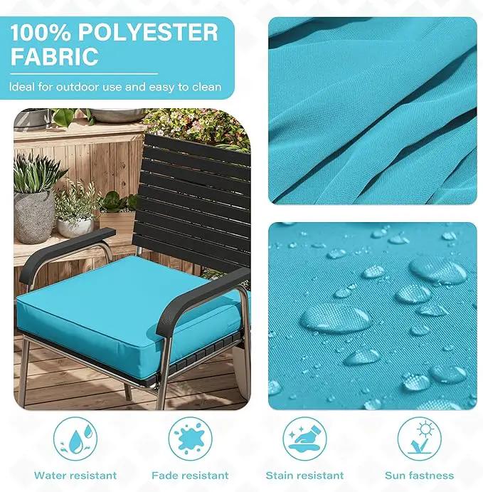 Patio Chair Cushions 22 X 22 X 4 Inch Waterproof Outdoor Seat Cushions for Patio Furniture, Outdoor Sofa Couch Pads with Ties & Handle, Set of 2, Lake Blue by GreenHaven Gardens