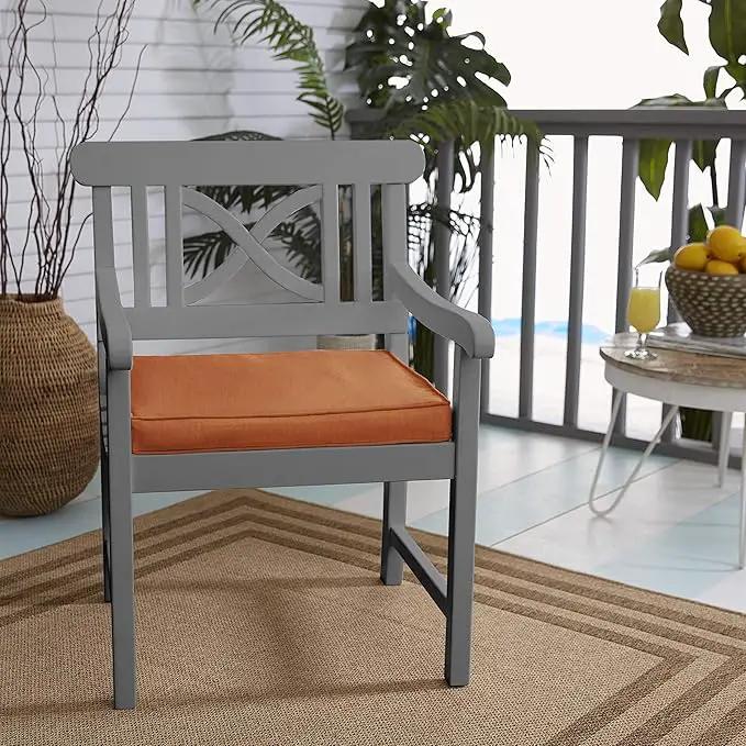 Sorra Home Sunbrella Bristol Square Chair Cushion (Set of 2) - Fade & Water Resistant, Outdoor & Indoor Patio Seat Cushion with Plush Foam - Canvas Rust (19" x 19" x 2.5") by GreenHaven Gardens