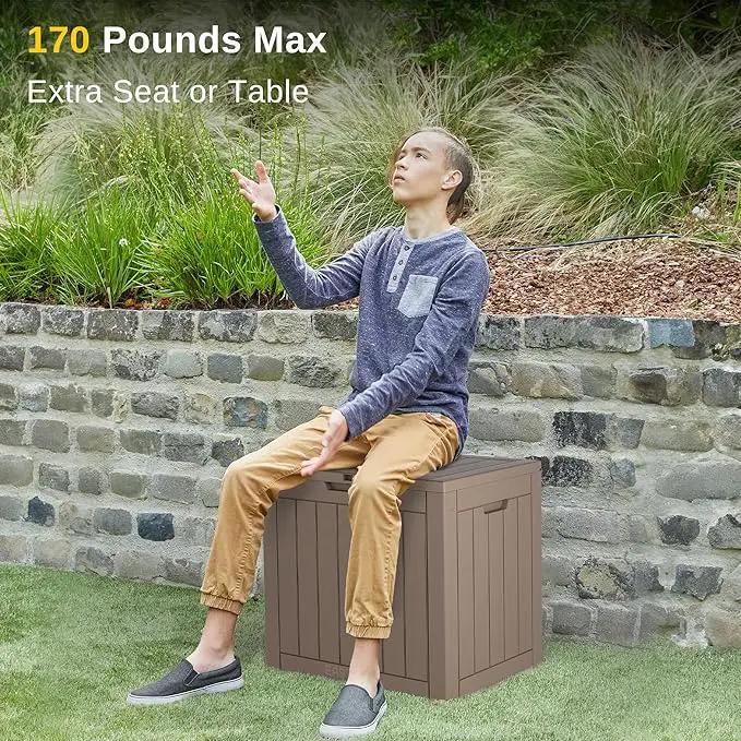 EAST OAK Outdoor Storage Box, 31 Gallon Deck Box, Waterproof Resin Storage Bin for Patio Cushions, Gardening Tools, Accessories, Lockable, UV Resistant, Brown by GreenHaven Gardens