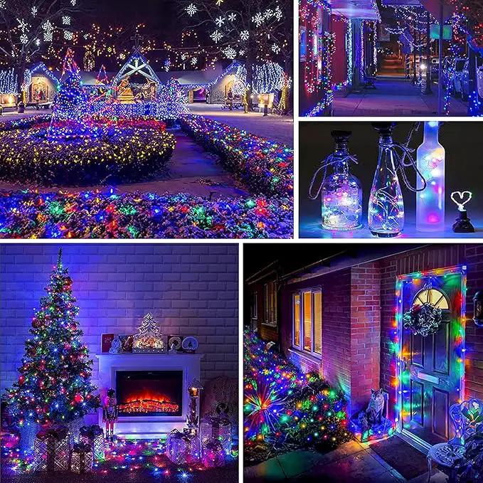 QITONG 4 Pack Multicolor Solar Fairy Lights Outdoor Waterproof, Each 33ft 100 LED Solar Christmas Lights, 8 Modes Silver Wire Solar Twinkle Lights by GreenHaven Gardens