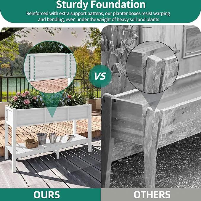 YITAHOME Raised Garden Bed, 47x18x31 Inch HIPS Poly-Wood Weather-Resistant Elevated Planter Box with Storage Shelf for Vegetable Flower, White by GreenHaven Gardens