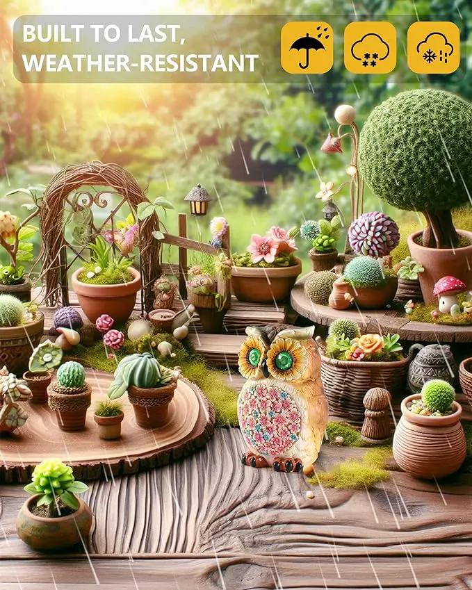 Hand-Painted Resin Owl Figurine with Glow-in-The-Dark Eyes, Solar-Powered Garden Decor 5.5'' Lawn Ornaments Statue Gardening Gifts for Outside Yard Art Patio (Owl) by GreenHaven Gardens