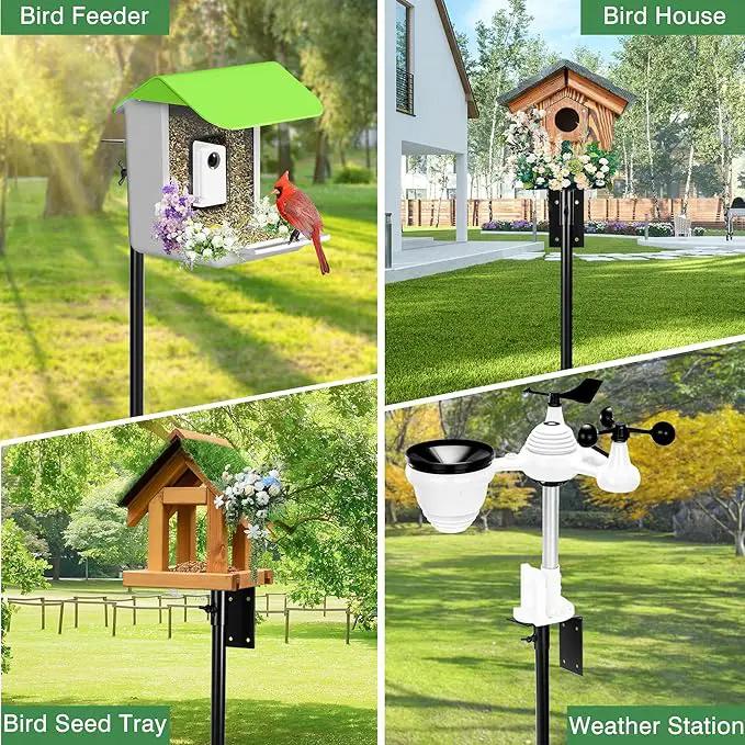 Bird House Pole, 95 Inch Heavy Duty Bird Feeder Pole Mount Kit for Outdoors, Adjustable Bird Feeding Stand, with 2-Hooks, 5-Prong Base for Birds Watching by GreenHaven Gardens