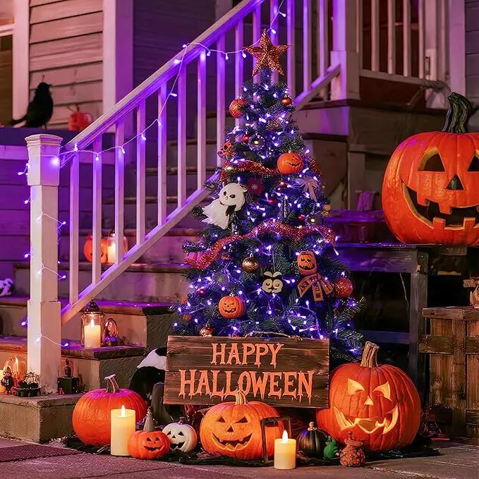 JMEXSUSS Connectable 100 LED Purple Halloween Lights Indoor, 8 Modes Plug in Purple Christmas String Lights Clear Wire, 33ft Christmas Tree Light Outdoor for Halloween Tree, Garden, Bedroom by GreenHaven Gardens
