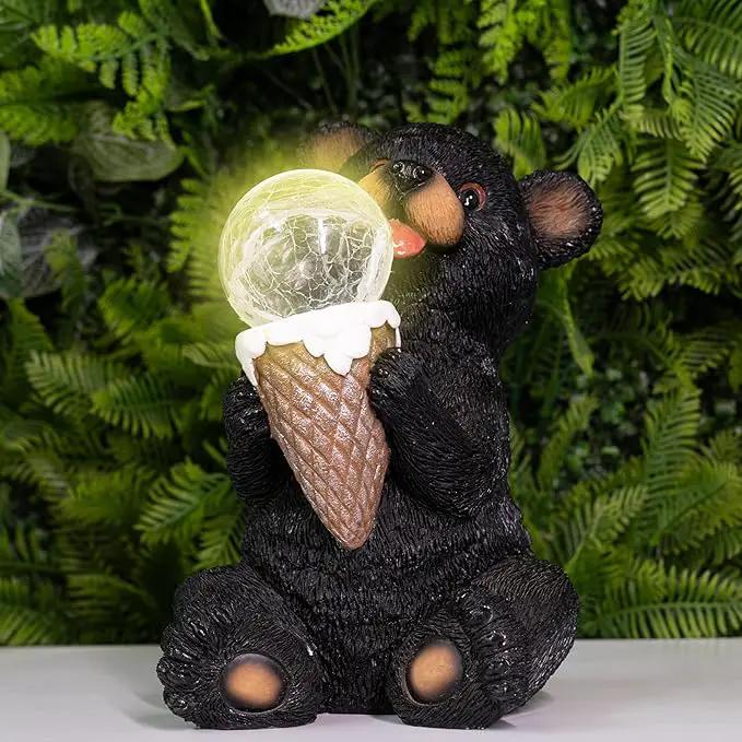 The Roo - Black Bear Solar Light Figurine - Outdoor Waterproof Garden Statue - Animal Garden Decor Light - Solar Lantern for Outside - Housewarming Gifts - Patio, Yard, and Lawn by GreenHaven Gardens