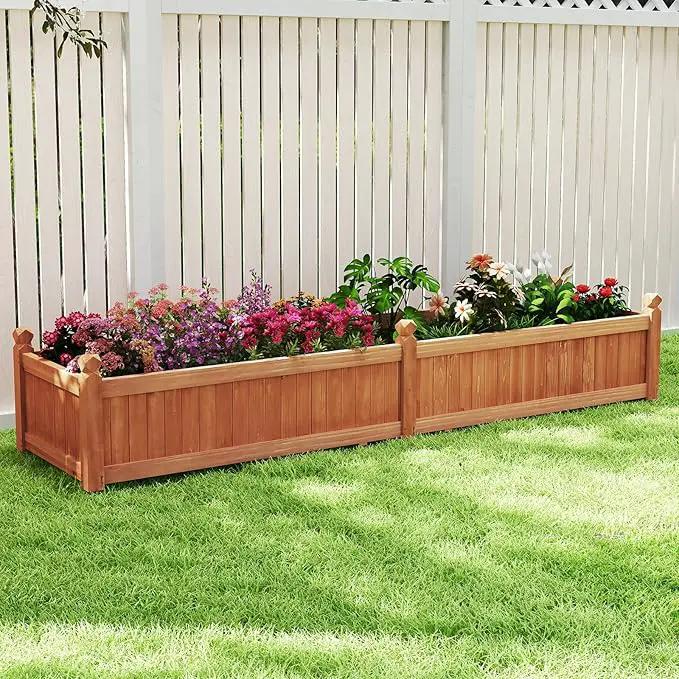 HAPPYGRILL Raised Garden Bed, Wood Elevated Flower Box with 8 Drain Holes, Liner, for Flowers, Vegetables, Herbs, Fruits, Outdoor Planter Box for Backyard, Garden, Lawn, 89" x 23.5" x 16" by GreenHaven Gardens