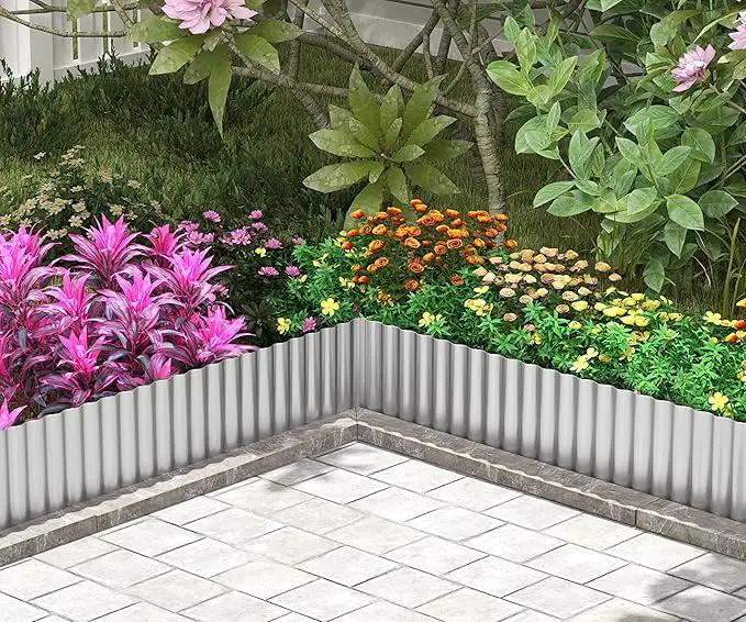 Metal Garden Edging Border, Corrugated Steel Landscaping, DIY for Lawn (Silver, 8 Inch x 20FT) by GreenHaven Gardens