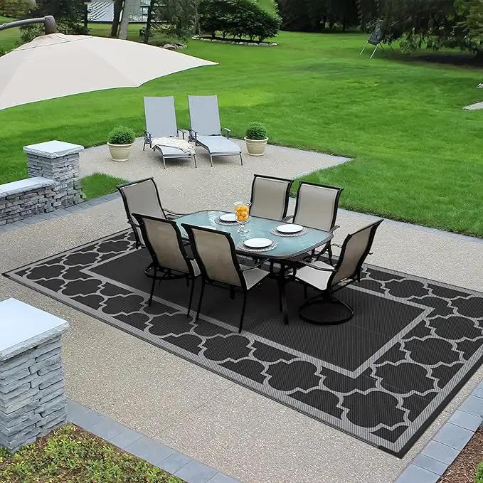 GENIMO 9' x 18' Outdoor Rug Waterproof for Patio, Foldable Reversible Plastic Straw Area Rugs Mat for Rv Decor, Outside Carpet for Camper, Deck, Picnic, Beach, Balcony, Porch, Black & Grey by GreenHaven Gardens
