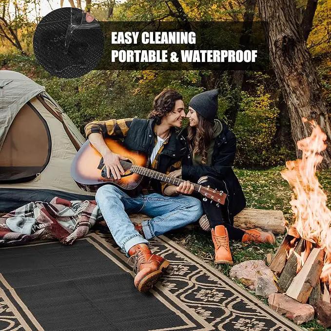 Outdoor Rug 9x12 Patio Waterproof Mat Camping Carpet Outside Area Rug Reversible Brown Rugs for RV Deck Entryance Porch Picnic Balcony Beach by GreenHaven Gardens