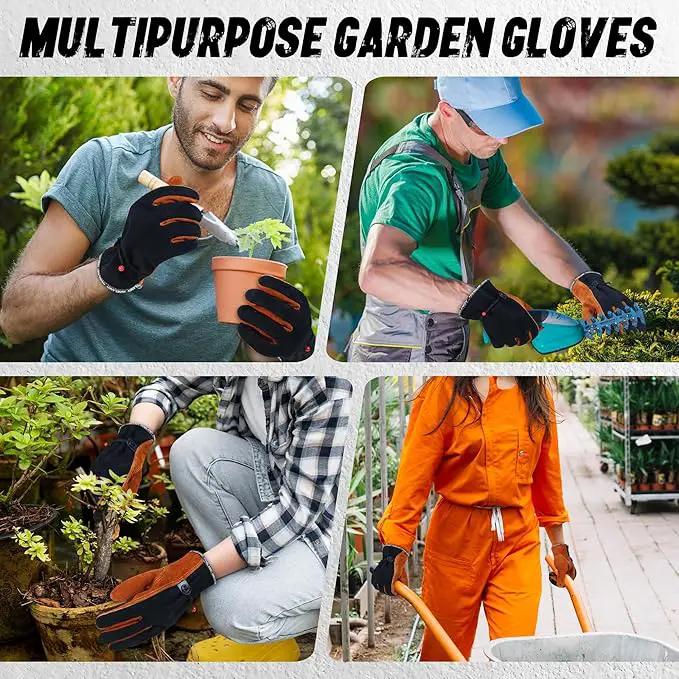 HLDD HANDLANDY Leather Work Gloves for Men & Women, Adjustable Wrist Cowhide Gardening Glove with Reinforced Palm for Driver by GreenHaven Gardens