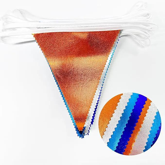 Orange Blue Silver Party Decorations Metallic Fabric Triangle Pennant Banner Flag Bunting Garland for Space Theme Birthday Wedding Bridal Shower Baby Shower Engagement Graduation Party Supplies by GreenHaven Gardens
