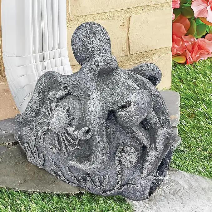 Real Octopus Sculpture Gutter Downspout Extender,Garden Statue Ornament,Decor Downspout Diverter,Perfect Rain Diverter for 3"x4" Downspouts, Eco-Friendly Resin,Perfect Outdoor Decor Gift by GreenHaven Gardens