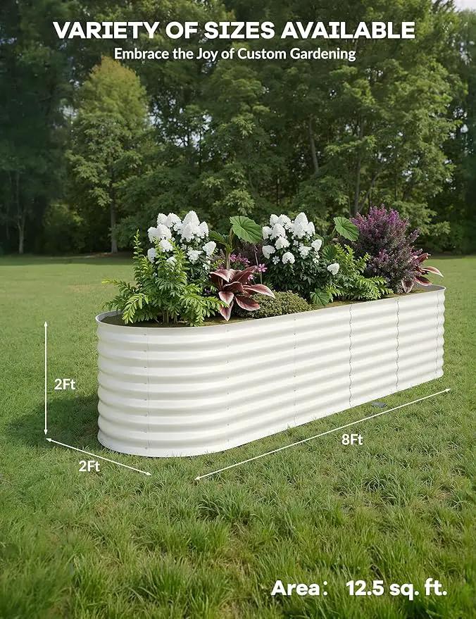 2 Pcs Raised Garden Beds Outdoor 8x2x2ft - Galvanized Steel Planter Box for Vegetables, Flowers, Rust-Resistant Garden Box, Easy Assembly Raised Beds, Durable Planters for Outdoor Plants, Beige by GreenHaven Gardens