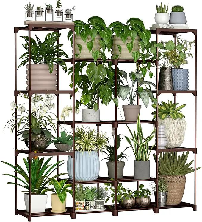 Metal Plant Stand Indoor Outdoor Plant Shelf Stand, 4 Tiers 16 Pots Potted Flower Plant Stands for Indoor Plants Multiple, Plant Shelves Stands Rack for Patio, Balcony, Living Room by GreenHaven Gardens