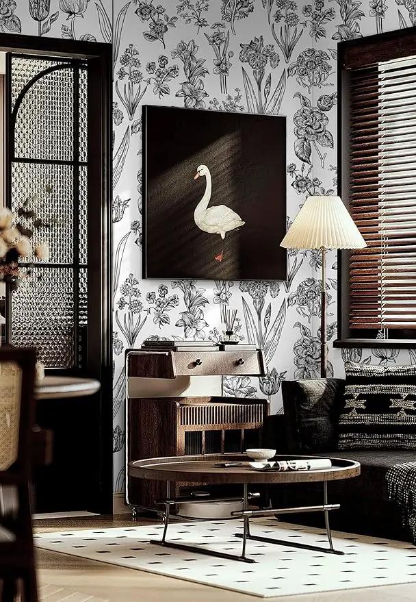 Dimoon 78.7"x17.3" Floral Peel and Stick Wallpaper White Contact Paper Waterproof Black Lines Wallpaper Vintage Flower Thicken Plant Self Adhesive Removable Wall Covering Shelf Liner Decal Vinyl Roll by GreenHaven Gardens