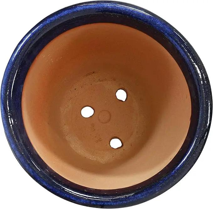 Sunnydaze Studio Large Ceramic Plant Pot - Round Outdoor Glazed Ceramic Planter Pot with Drainage - Imperial Blue - 14.5" by GreenHaven Gardens