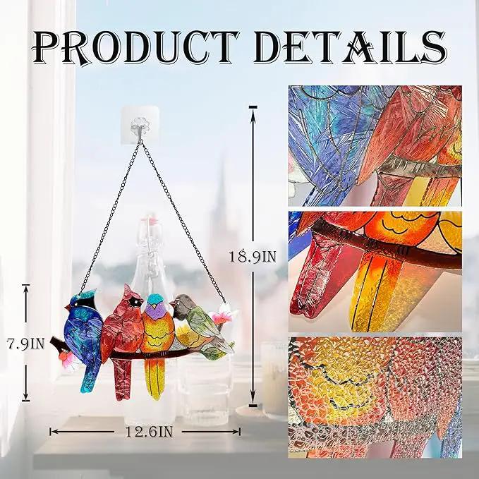 Stained Glass Window Hanging - Large Suncatcher Stained Glass Birds on Branch, Sun Catchers for Indoor Window Doors Room Home Decoration Hummingbird Gifts for Bird Lovers by GreenHaven Gardens