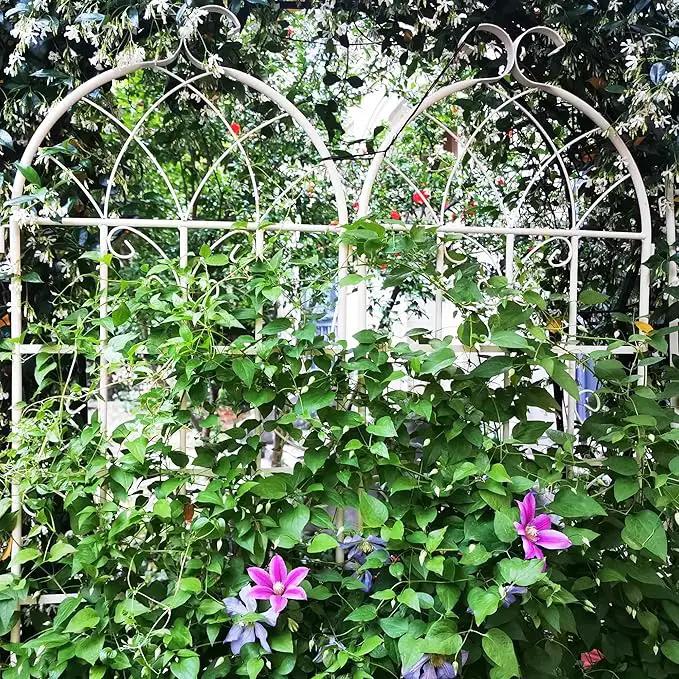 Metal Garden Trellis Rustproof Trellis for Climbing Plants Outdoor Flower Support Butterfly Deco (Cream White-2 Pack, 71"x19.7") by GreenHaven Gardens