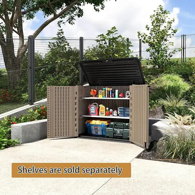HOMSPARK Storage Shed Weather Resistance, Multi-Purpose Outdoor Storage Cabinet for Backyards and Patios, Horizontal Storage Shed for Lawnmower, Patio Accessories (Coffee, Large - 26 cu.ft) by GreenHaven Gardens