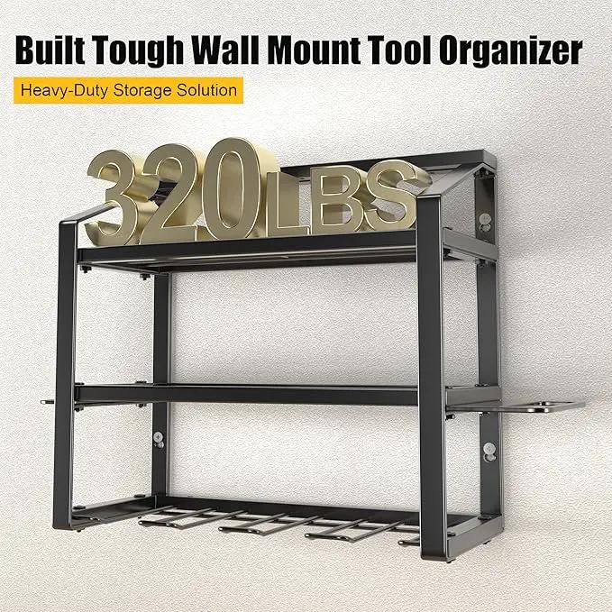 Power Tool Organizer With Charging Station, Heavy Duty Steel 4 Slots, Tool Battery Holder with 4 Outlet Power Strip, Easy To Install Garage Storage Rack for Workshop/Shed Gift For Men by GreenHaven Gardens