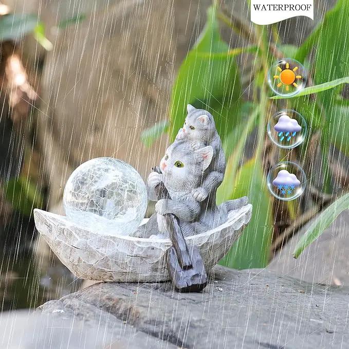 Garden Statue of Cat,Garden Decor Cat Figurine,Cats Outdoor Statue,Solar Decor for Patio,Balcony,Yard,Lawn Ornament by GreenHaven Gardens