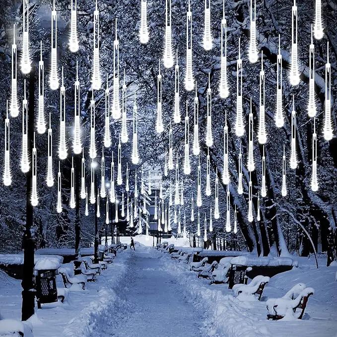 2-Pack Christmas Decorations Lights Outdoor, Total 384LED Meteor Shower Lights Rain Drop Light 30cm 16 Tubes Indoor Outdoor Snow Cascading String Light for Xmas Tree Roof Party Garden (Cool White) by GreenHaven Gardens