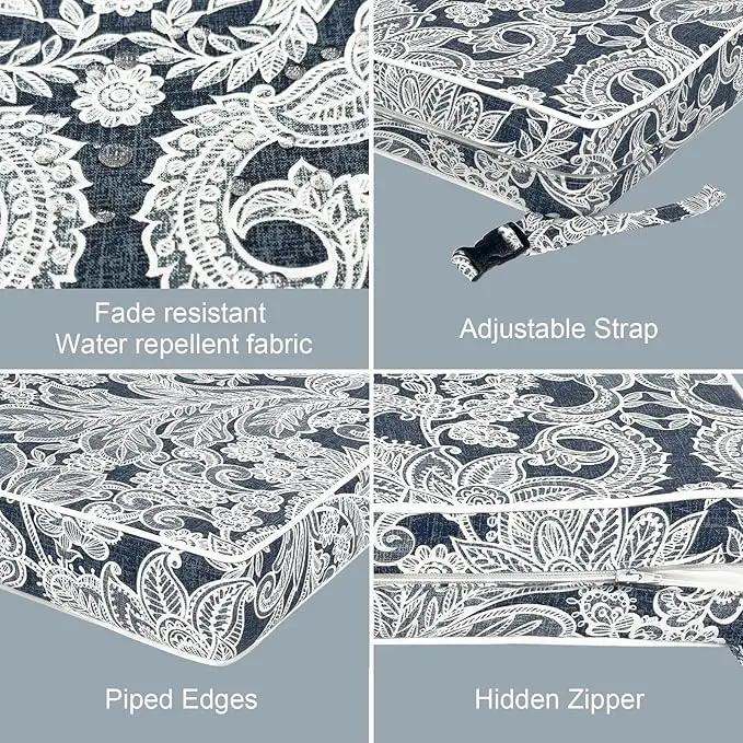 LVTXIII Patio Chair Cushions 22"x22"x3", Water-Repellent Outdoor Seat Cushions for Patio Furniture, Square Chair Pads with Ties for Home Garden Decoration, Set of 2, Damask Lapis by GreenHaven Gardens