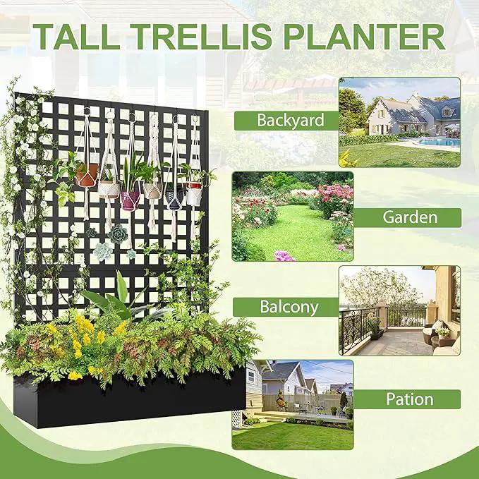 Metal Raised Garden Bed, Trellis Planters Bed with Drainage Holes for Climbing Plants, Vegetables Outdoor Privacy Screen with Planter Box 73"x47"x16", Black by GreenHaven Gardens