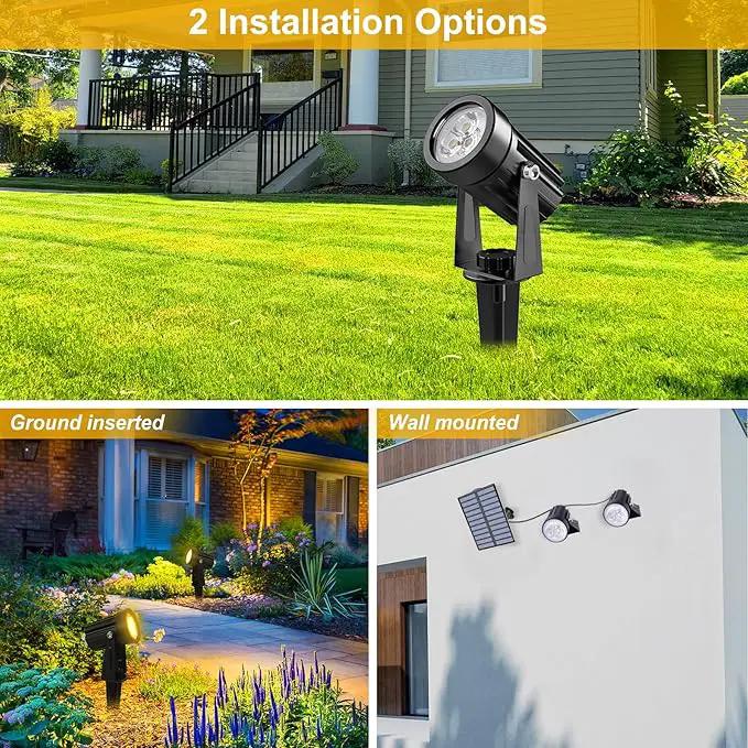 Solar Spot Lights Outdoor, Solar Landscape Spotlights IP65 Waterproof 9.8ft Cable, Auto On/Off Outdoor Wall Lights for Garden Yard Driveway Porch Walkway Pool (1-in-1 3000K Warm White 4 Pack) by GreenHaven Gardens