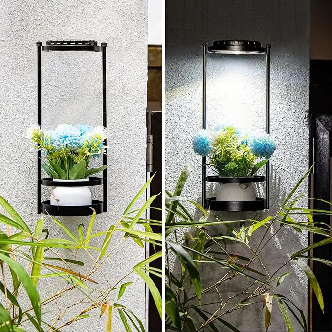 Solar Yard Wall Light with Plant Stands, Wireless Outdoor Solar Wall Lamp with 2 Modes & IP45 Waterproof Dusk to Dawn LED Outdoor Solar Lights for Garden Patio Yard Decoration (1Pack) by GreenHaven Gardens