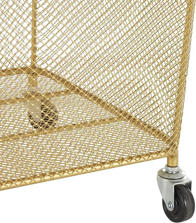 Deco 79 Metal Storage Cart Square Mesh Wire Rolling Laundry with Ring Handles, 17" x 16" x 24", Gold by GreenHaven Gardens