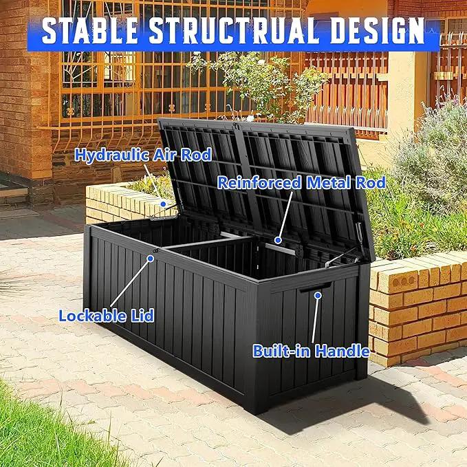 NUNU LAB 180 Gallon Outdoor Storage Box,Large Resin Sturdy Deck Box, Backyard Outside Storage Box Waterproof with Double Wall Panels,Package Delivery Garden Hose Storage Bin Outdoor Tool by GreenHaven Gardens