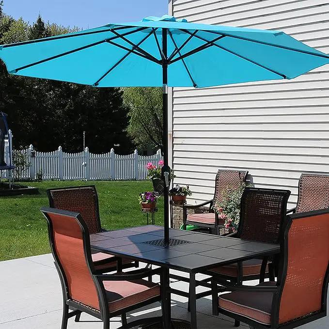 Sunnydaze Outdoor Patio Umbrella - Polyester Table Market Umbrella with Push-Button Tilt and Crank - 8 Sturdy Ribs - Turquoise - 9ft by GreenHaven Gardens