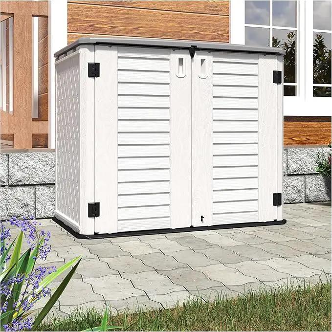 HOMSPARK Storage Shed Weather Resistance, Multi-Purpose Outdoor Storage Cabinet for Backyards and Patios, 26 Cu.ft Capacity Horizontal Storage Shed for Bike, Lawnmower, Trash Cans, Patio Accessories by GreenHaven Gardens