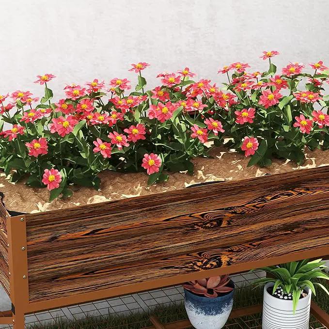 Outsunny Raised Garden Bed with Galvanized Steel Frame, Storage Shelf and Bed Liner, Elevated Planter Box with Legs for Vegetables, Flowers, Herbs, Dark Brown by GreenHaven Gardens