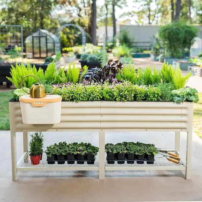 Elevated Raised Garden Bed-V Series, 2' x 6' Garden Beds with Legs & Storage Rack for Patio Porch, 1000 Lbs Weight Capacity, Outdoor Planter Boxes for Gardening Herbs Vegetables Flowers, Modern Gray by GreenHaven Gardens