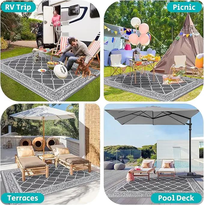 HEBE Outdoor Rug Waterproof 6x9, Reversible Plastic Straw Rug RV Camping Rug, Indoor Outdoor Patio Mat Clearance, Outside Carpet for Porch,Deck,Camper,Balcony,Backyard,Picnic by GreenHaven Gardens