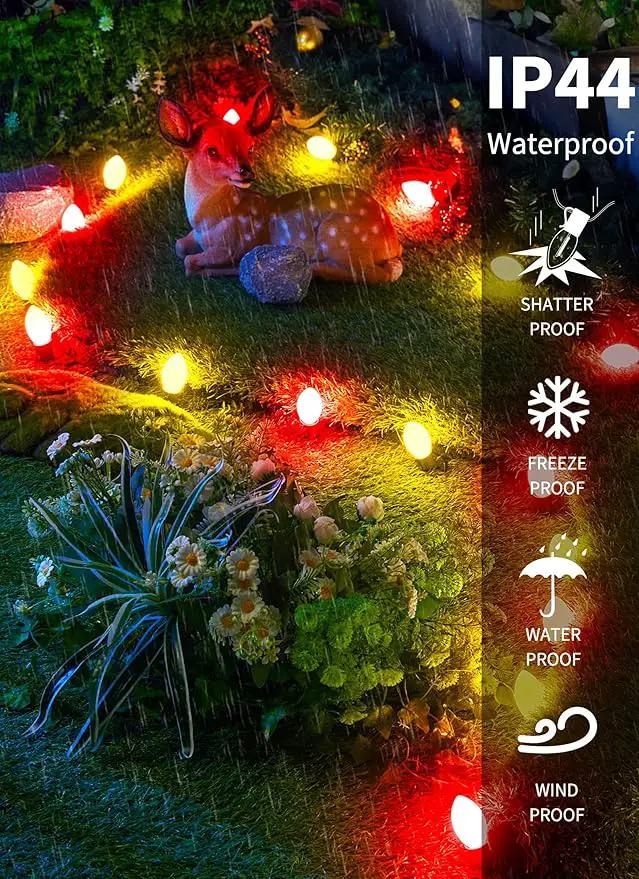 Vintage C9 LED Christmas Lights Outdoor, 50 Feet C9 String Lights with 50 Shatterproof Matte Bulbs, Connectable Waterproof Lights for Holiday Party Roofline Backyard Garden Patio, R & Warm White by GreenHaven Gardens