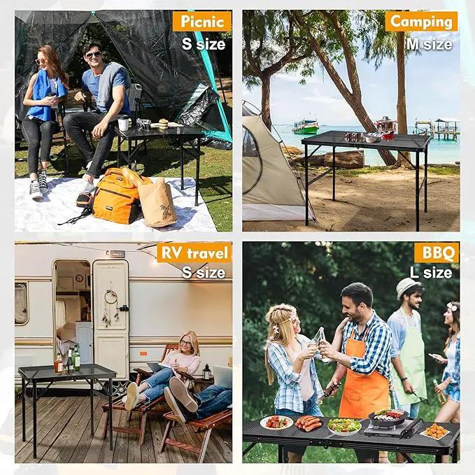Camping Table with Mesh Desktop, Lightweight & Portable Small Folding Grill Table, Height Adjustable Metal Outdoor Table for Camp, Cooking, BBQ, RV, Picnic-2 FT Black by GreenHaven Gardens