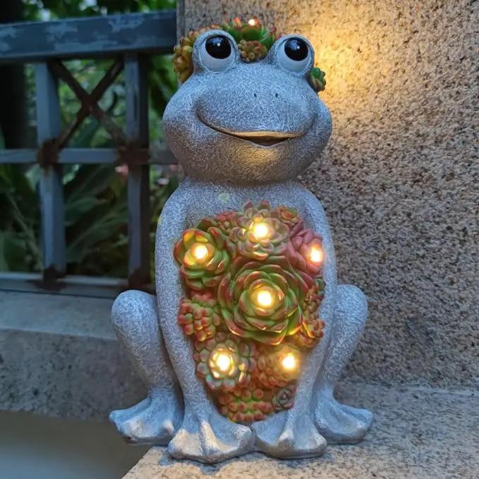 Large Frog Solar Garden Outdoor Statues with Succulent and 8 LED Lights,Outside Solar Frog Art Decor for Lawn,Yard, Balcony Ornament by GreenHaven Gardens