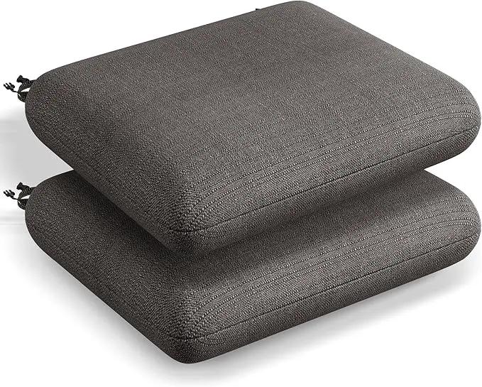 Codi Patio Chair Cushions 19x19 Inch, Waterproof Seat Cushion for Outdoor Furniture with Textured Fabric, Handles & Adjustable Straps, Fade Resistant - Set of 2, Grey by GreenHaven Gardens