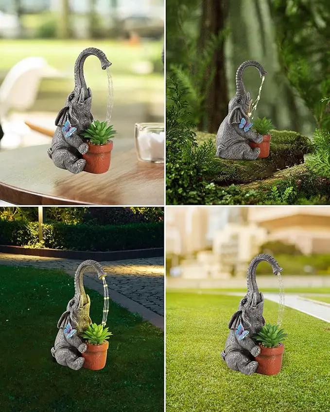 iStatue Solar Elephant Figurine with Succulent Plant Pot - 11'' Hand-Painted Lifelike Resin Lawn Ornaments Statue for Yard Art Garden Decor Gifts (Elephant) by GreenHaven Gardens