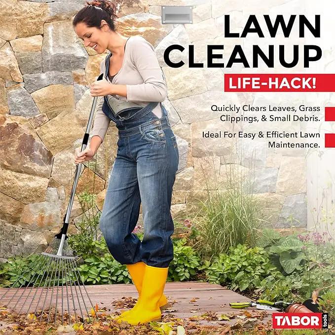TABOR TOOLS Adjustable Metal Rake - Collapsible & Telescopic - Garden, Yard, & Lawn - Ideal for Leaves, Shrubs & Small Areas. J16A by GreenHaven Gardens