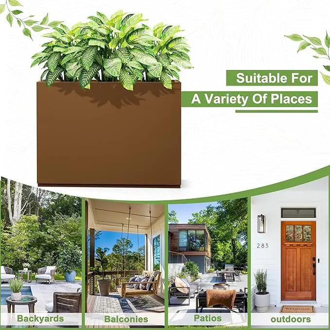 FENCY Metal Rectangular Planter Box for Outdoor - Large Planters with Drainage Holes (35.4" L x 9" W x 25.6" H, Brown) by GreenHaven Gardens