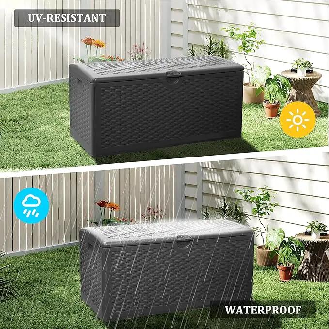 80 Gallon Plus Outdoor Storage Box Waterproof Lockable Resin Deck Box Large, Patio Storage Bin for Pool Accessories Cushion Furniture, Garden Tools, UV-Resistant Outside Delivery Black by GreenHaven Gardens