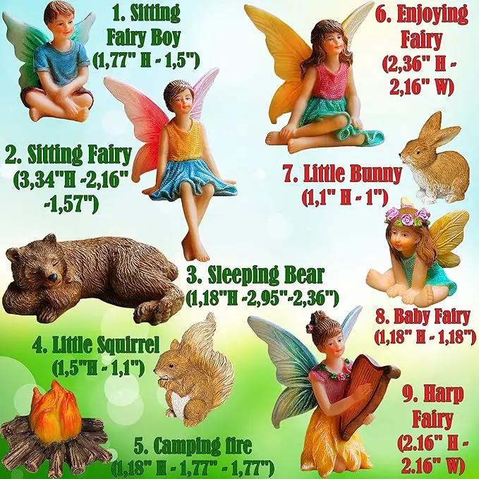 Mood Lab Fairy Garden - Miniature Fairies Figurines Accessories - Camping Kit of 9 pcs - Set for Outdoor or House Decor by GreenHaven Gardens