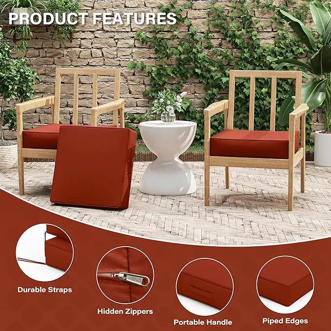 Patio Chair Cushions 19 X 19 X 4 Inch Waterproof Outdoor Seat Cushions for Patio Furniture, Outdoor Sofa Couch Pads with Ties & Handle, Set of 2, Terra Red by GreenHaven Gardens