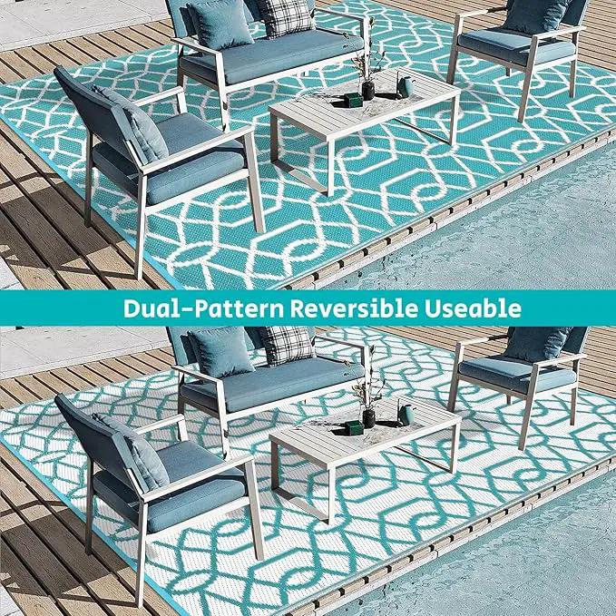 HEBE Outdoor Rug Waterproof 6x9, Reversible Plastic Straw Rug RV Camping Rug, Indoor Outdoor Patio Mat Clearance, Outside Carpet for Porch,Deck,Camper,Balcony,Backyard,Picnic by GreenHaven Gardens