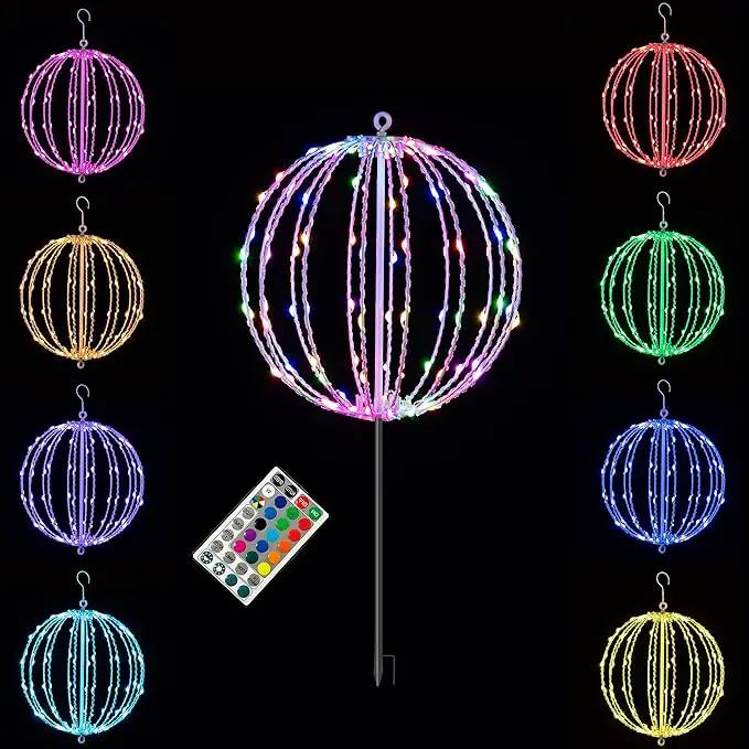 Christmas Ball Light Sphere, 12IN 96LED Hanging Tree & Pathway Lights [Foldable Metal Frame, UL Listed] - White, RGB by GreenHaven Gardens
